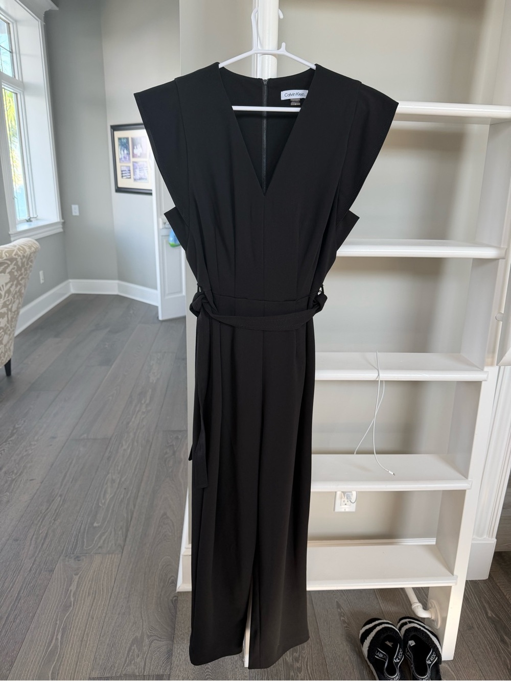 Calvin Klein Black V-Neck Wide-Leg Jumpsuit with Belt